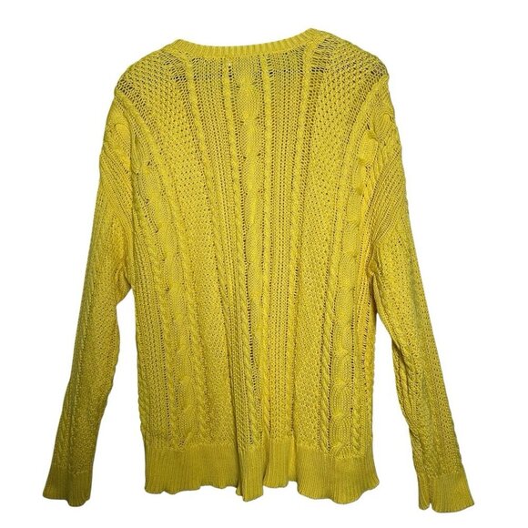 LRL Ralph Lauren Womens 3XL Yellow Cable Knit Long Sleeve Sweater Cotton Preppy - Picture 2 of 7